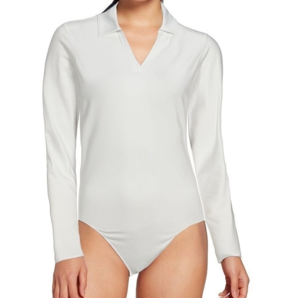 Bodysuit Polo with Long-sleeves ~ Off-white Golf Style, Size XXL